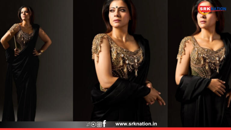 Kajol Stuns in Structured Blouse and Satin Saree at ‘Maa’ Trailer Launch