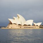 Iconic Sydney Opera House with overcast sky, a top travel destination in Australia.