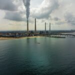 Aerial view of Orot Rabin Power Station in Hadera, Israel, overlooking the coastal area and industrial landscape.