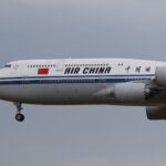 Air China Boeing 747 aircraft in flight near Frankfurt, Germany.