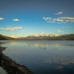 Tranquil view of Rara Lake surrounded by lush forest and snowy peaks under a clear blue sky.