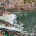 Stunning aerial shot of Dhuandhar Waterfall in Jabalpur, India, capturing the scenic beauty and power of nature.