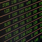 Detailed view of a stock market screen showing numbers and data, symbolizing financial trading.