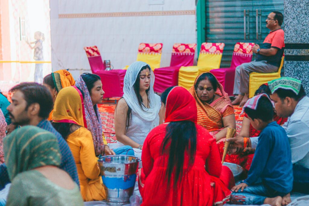 A vibrant festival scene in Delhi, showcasing traditional Indian culture and celebration.