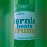 Close-up of political poster with the slogan, "Bernie beats Trump."
