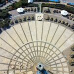 Drone shot of military vehicles displayed outdoors in a museum, Jerusalem, Israel.