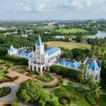 Aerial view of the picturesque Sarala Birla Academy set amidst green landscapes in Bengaluru, India.