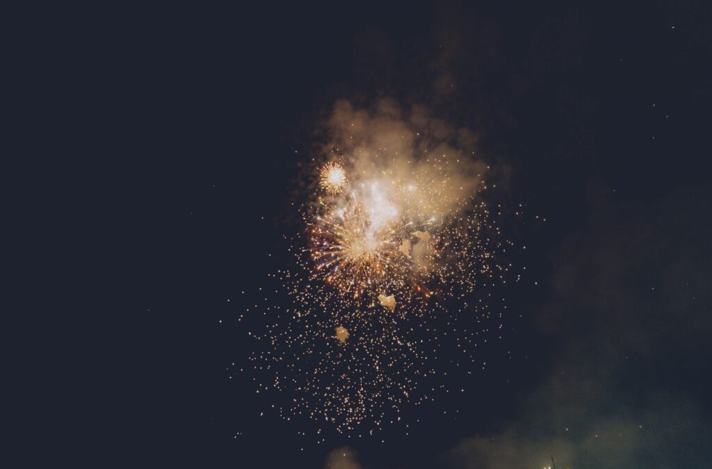 Spectacular display of colorful fireworks illuminating the dark night sky.