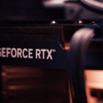 Detailed view of a GeForce RTX graphics card, highlighting modern technology.