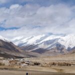 Captivating landscape of snow-covered peaks in India under a cloudy sky.