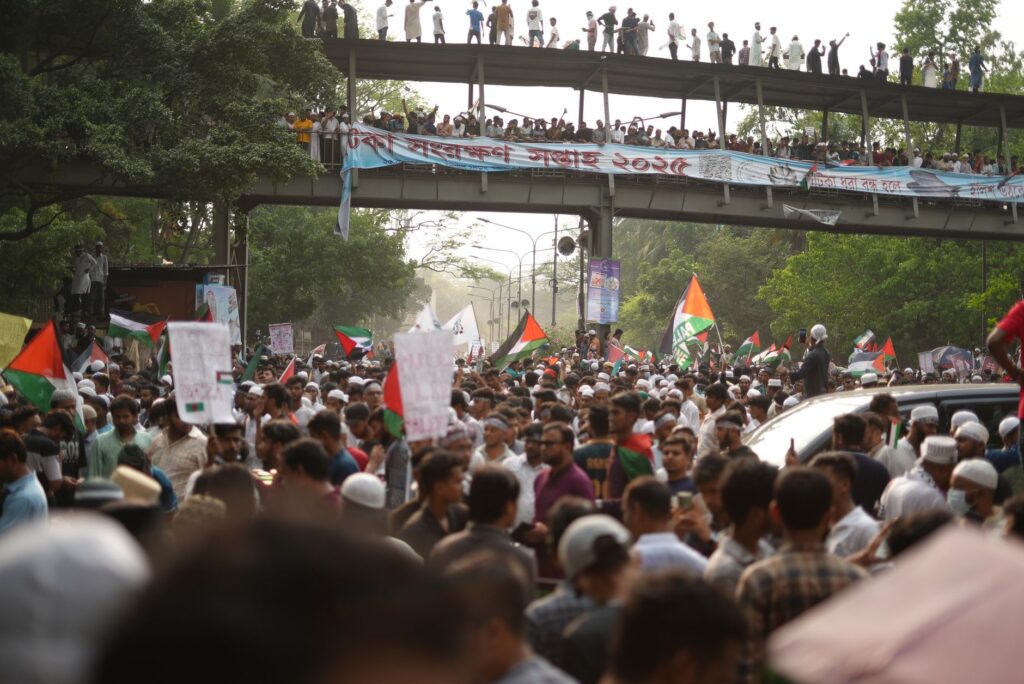 Large pro Palestine rally in Dhaka, Bangladesh reflecting solidarity and activism.
