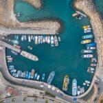 Stunning aerial shot of Pernera harbor with boats in Famagusta, Cyprus.