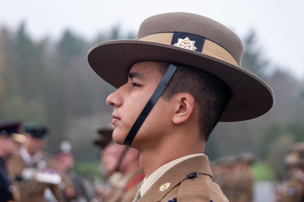 Close-up of a Gurkha soldier in uniform during a parade in Catterick, England.