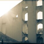 Sunlit view of the architectural marvel Jantar Mantar in Jaipur, Rajasthan, India.