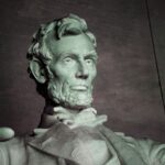 Detailed view of the Abraham Lincoln statue at the Lincoln Memorial, Washington D.C.