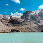 Stunning view of a turquoise glacier lake with majestic mountains at Mount Currie, Canada.