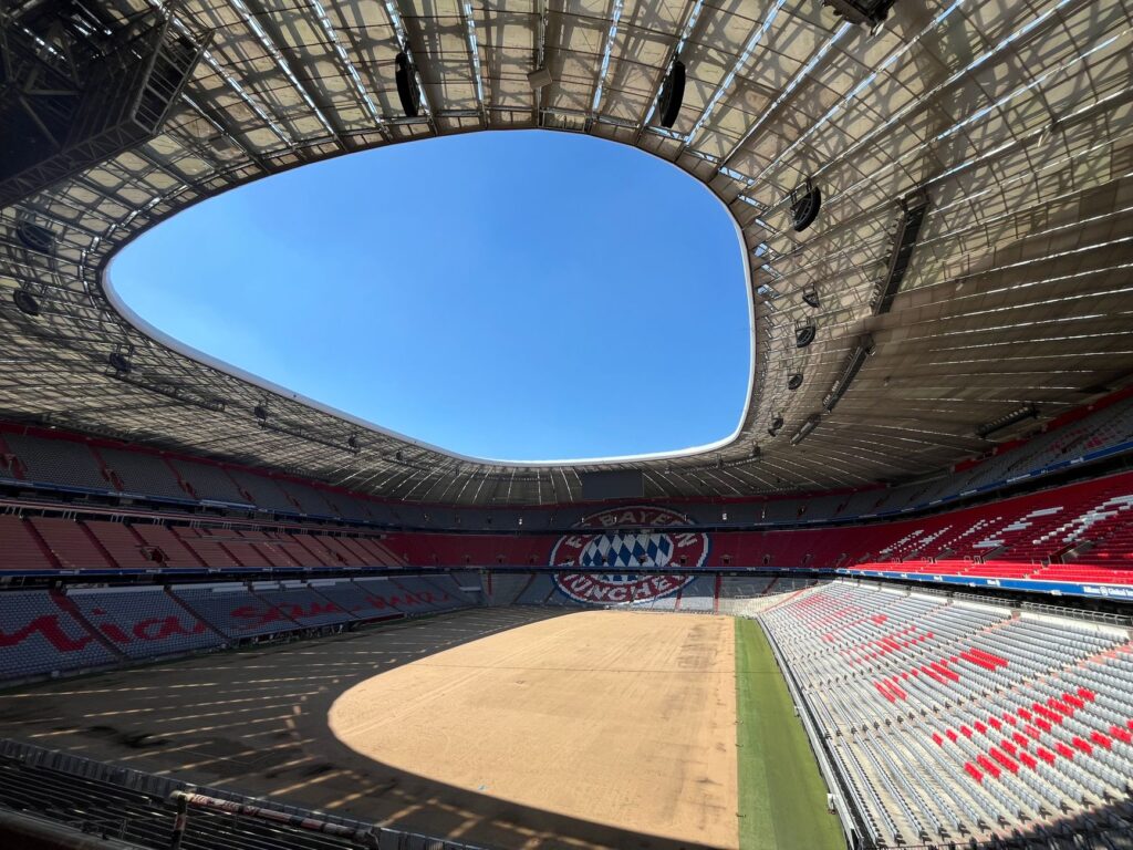Explore the iconic Allianz Arena in Munich, showcasing its distinct architecture.