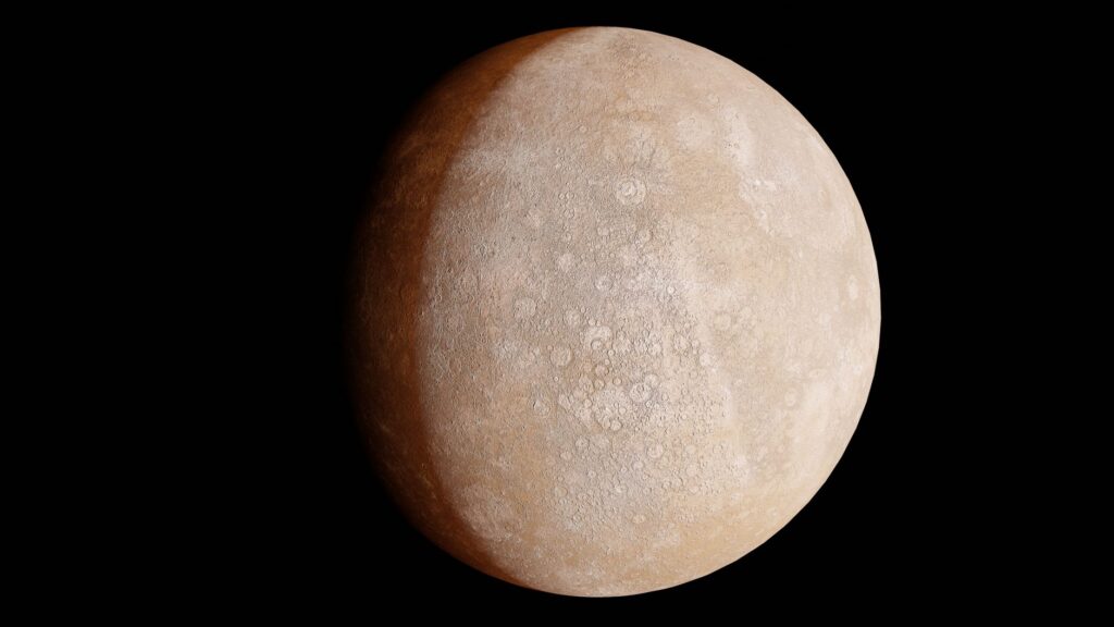 Realistic depiction of the planet Mercury against a black space background.