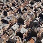 Aerial view of charming residential rooftops in Le Tréport, Normandie, France.