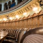Interior view of the elegant Swiss Parliament council chamber in Bern, Switzerland.