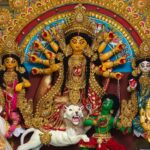 Stunning Durga Puja idol displaying traditional artistry and vibrant colors in Kolkata.