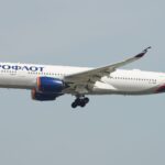 Aeroflot Airbus A350 aircraft flying in clear skies.