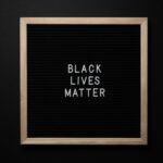 From above of sign Black Lives matter on black square framed signboard on black background